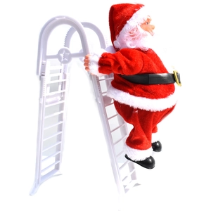 Electric musical Santa Claus climbing a white ladder for Christmas home decoration and gift