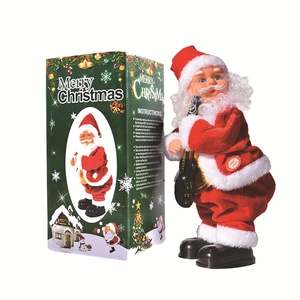 Dettaglio di Babbo Natale elettrico musicale con chitarra e scatola regalo colorata