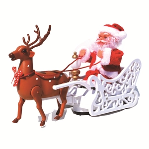 Electric walking reindeer pulling a white sleigh with Santa Claus Christmas ornament