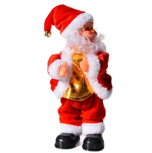 Dettaglio Babbo Natale con gilet dorato, abito in peluche rosso e campanellino sul cappello