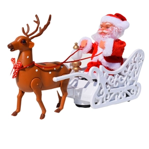 Electric Santa Claus in sleigh pulled by reindeer musical Christmas desktop decoration