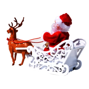 Electric Santa Claus in a white sleigh with reindeer figurine Christmas decoration