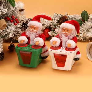 Electric Music Santa Claus Drumming Toy With Lights Battery Operated Plush Plastic Xmas Desktop Decoration Ornament For Gift