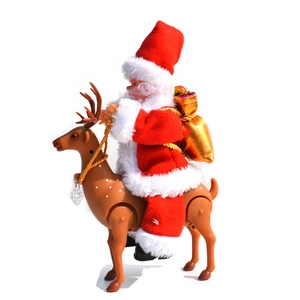 Electric riding deer Santa Claus figurine with gold gift bag for Christmas decoration