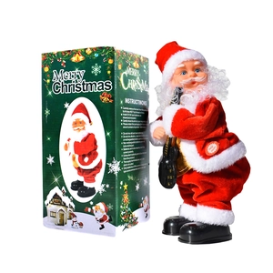 Babbo Natale elettrico musicale con chitarra e scatola regalo per decorazioni natalizie