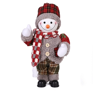 Pupazzo di neve musicale elettrico con cappello scozzese rosso e peluche grigio