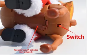 Detail view of the reindeer toy base showing battery compartment and orange power switch