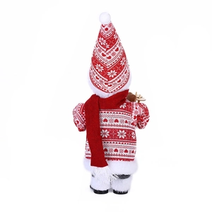 Bambola di Natale sciatore con maglione in maglia rosso bianco e sci in legno sul retro