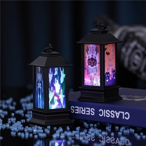 Retro Halloween lantaarnset met LED-verlichting en schedel- en pompoenpatronen