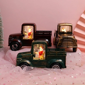 Vintage Christmas tractor lantern water globe decoration with Santa Claus and LED lights