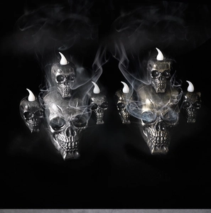 Gothic skull LED candle lamps with smoke effect for Halloween haunted house decoration