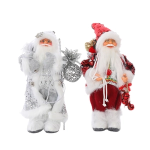 30cm Santa Claus and Snowman figurines in red and silver for Christmas decor
