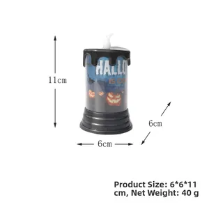 Detail view of LED Halloween candle light showing product dimensions 6x6x11cm and weight