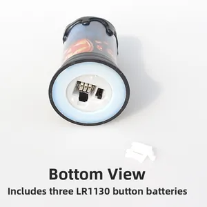 Detail view of the Halloween LED candle base with battery compartment and power switch