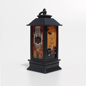 Lanterna di Halloween vintage nera con zucca e pipistrello per decorazione festiva