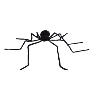 Giant Halloween spider with red eyes and black fur for scary house party decorations