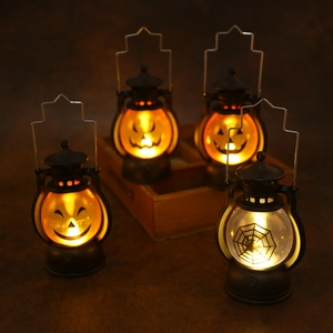Halloween LED Kürbis Laterne Retro Pony Lampe Spinnennetz Muster Elektronische Nachtlicht Für Party Home Desktop Dekoration
