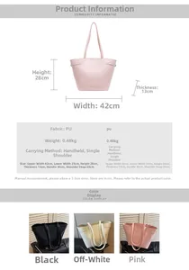 Size chart for large PU leather tote bag with dimensions high 28cm and width 42cm