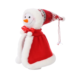 Christmas snowman plush hanging ornament with red velvet hat and suction cup for window