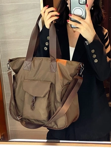Large Capacity Nylon Tote Bag Vintage Lightweight Women Shoulder Handbag With Adjustable Strap For Daily Travel