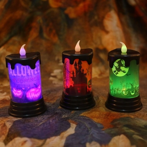 Luce di Candela Elettronica a LED per Halloween Festival dei Fantasmi Fiamma Oscillante Luce Notturna Zucca Strega Scheletro Pipistrello