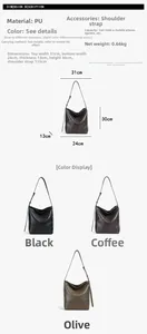 Spécifications détaillées de taille et options de couleur du sac seau minimaliste en PU