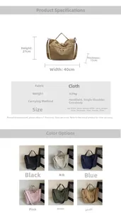 Detailed chart showing nylon tote bag dimensions and multi-color product specifications