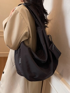 Large black canvas crossbody dumpling bag for women with small detachable coin purse