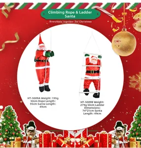 Detail view of 49cm Santa Claus figurine climbing a rope and ladder for Christmas decor