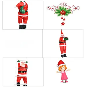 Detailed views of Santa Claus figurines climbing ropes and ladders for Christmas decor