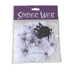 Halloween spider web decoration set with black plastic spiders for indoor and outdoor party