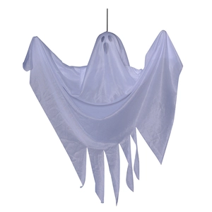 Hanging white ghost Halloween decoration with mesh fabric and spooky face for party decor