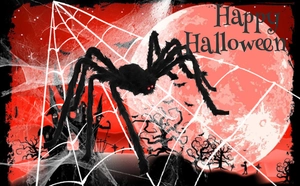 Grande ragno peloso nero con occhi rossi luminosi decorazione per Halloween