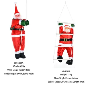 Hanging Santa Claus figurines with rope and soft ladder for Christmas decor