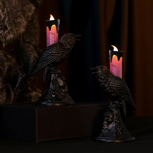 Gothic Raben LED elektronische Kerzenlichter mit Totenkopf-Basis für Halloween