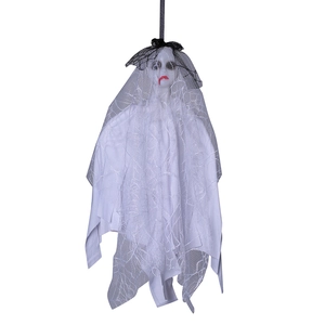 Halloween hanging ghost bride decoration with white veil and realistic bloody face details