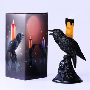 Halloween Krähe und Totenkopf LED-Kerzenhalter Set mit dekorativer Geschenkbox