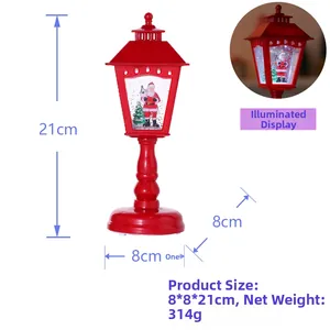 Detailed view of red Christmas lantern with Santa Claus pattern and lighting feature