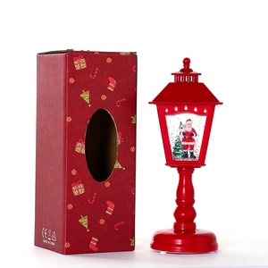 Classic red Christmas lantern with Santa scene and festive gift box packaging