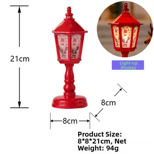Détails de la lanterne de Noël rouge rétro avec motif Père Noël et dimensions du produit