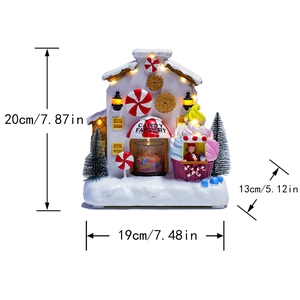 Detailed view of candy factory Christmas decor with precise product dimensions in inches