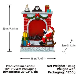 Detailed size and weight specs for Christmas fireplace resin ornament with Santa Claus