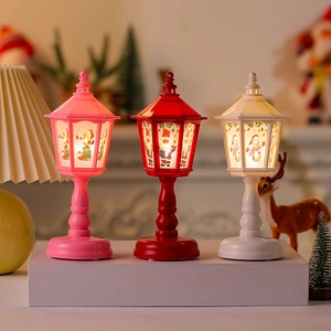 Vintage Christmas Lantern Decoration Lamp Plastic LED Night Light With Santa Claus Snowman Pattern For Home Holiday Party Table Decor