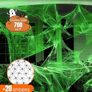 Ragnatela luminosa per Halloween con 20 ragni finti, copre una superficie di 65 m²