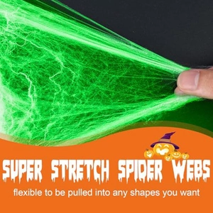 Ragnatela verde luminosa di Halloween con trama super elastica per decorazioni spaventose