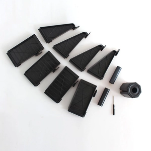 Detailed view of the black plastic assembly parts and base for Halloween decorations