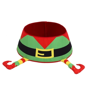 Christmas elf tree collar with striped legs and red boots for holiday tree base decoration