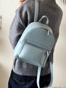 Minimalist light blue lychee pattern mini backpack for women with adjustable straps