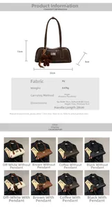 Detailed size chart for retro PU shoulder bag with dimensions and various color options