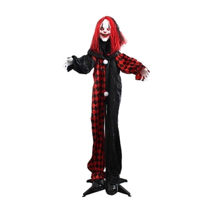 Full body standing clown with red hair and ruff detailing for Halloween decor